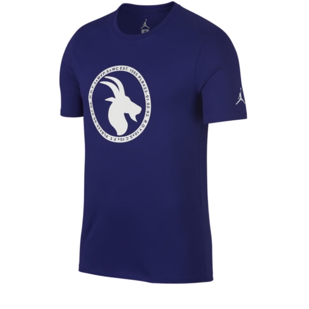 Jordan Men's Blue Tee with White Goat Graphic